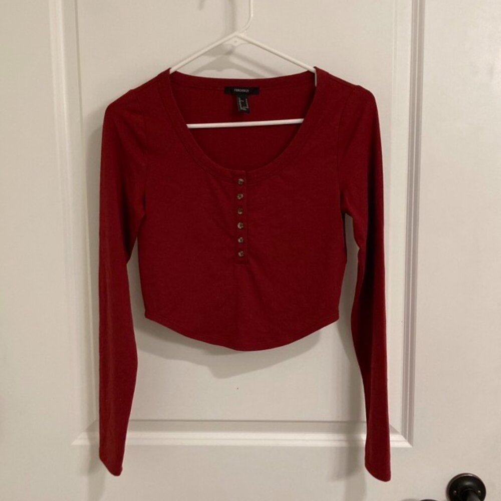 Red Forever21 Cropped Henley